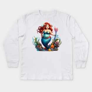 Beautiful Plus Size Redhead Mermaid Kids Long Sleeve T-Shirt